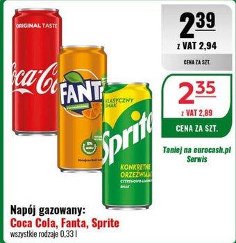 Eurocash Napój gazowany: Coca Cola, Fanta, Sprite 0,33l oferta