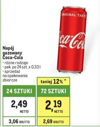 Makro Napój gazowany Coca-Cola 0,33l oferta