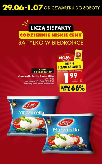Biedronka Ser mozzarella sottile gusto 125g oferta