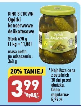 ALDI Ogórki konserwowe delikatesowe king's crown (aldi) oferta