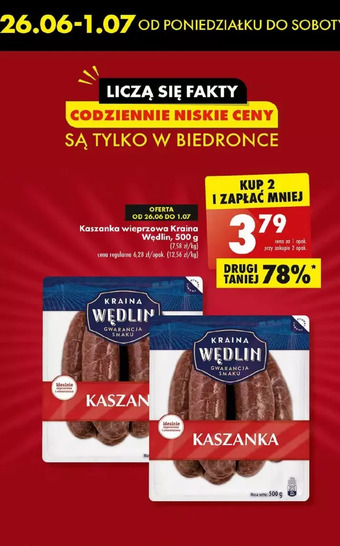 Biedronka Kaszanka wieprzowa kraina wędlin oferta