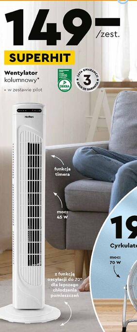 Biedronka Wentylator kolumnowy z pilotem 45w hoffen oferta