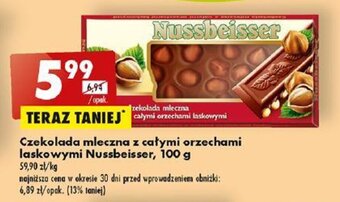 Biedronka Czekolada mleczna z całymi orzechami laskowymi Nussbeisser, 100 g oferta