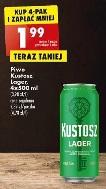 Biedronka Piwo Kustosz Lager, 500 ml oferta