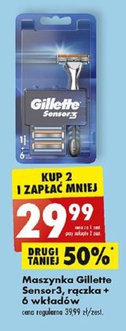 Biedronka Maszynka Gillette Sensor3, rączka + 6 wkładów oferta
