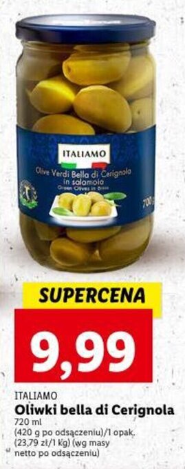 Lidl ITALIAMO Oliwki bella di Cerignola 720 ml oferta
