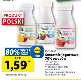 Lidl PILOS PURE Smoothie jogurtowe, 70% owoców 200 g oferta