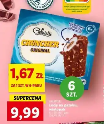 Lidl GELATELLI Lody na patyku, wielopak 6 x 68 ml oferta