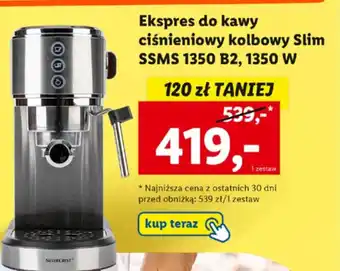 Lidl Ekspres do kawy ciśnieniowy kolbowy Slim SSMS 1350 B2, 1350 W oferta