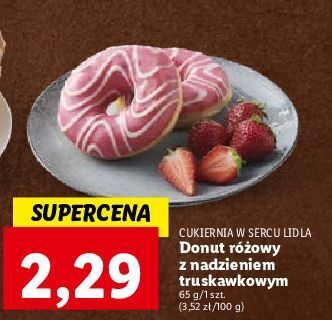 Lidl Donut różowy z nadzieniem truskawkowym cukiernia lidla oferta