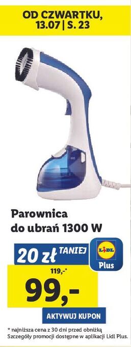 Lidl Parownica do ubrań 1300 w oferta