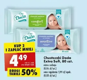 Biedronka Chusteczki wilgotne sensitive dada extra soft oferta