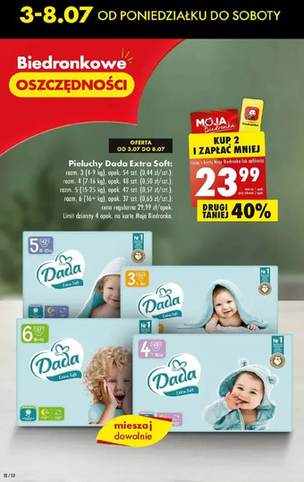 Biedronka Pieluszki dla dzieci junior dada extra care oferta