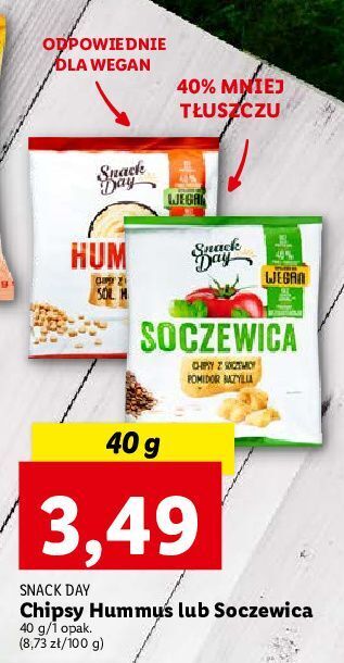 Lidl Chipsy z ciecierzycy o smaku hummusa snack day oferta