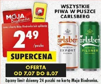 Biedronka WSZYSTKIE PIWA W PUSZCE CARLSBERG oferta