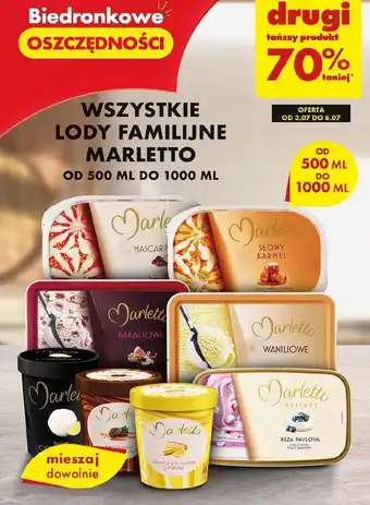Biedronka WSZYSTKIE LODY FAMILIJNE MARLETTO 500-1000ml oferta