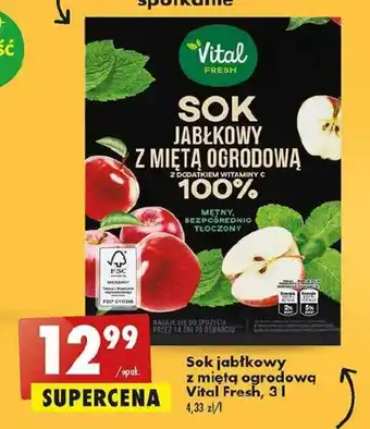Biedronka Sok jabłkowy z miętą ogrodową Vital Fresh, 3l oferta