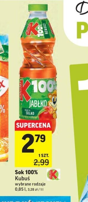Intermarche Sok 100% Kubuś 0,85l oferta