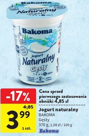 Intermarche Bakoma jogurt naturalny gęsty 370 g oferta