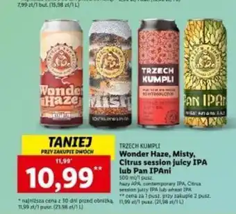 Lidl TRZECH KUMPLI Wonder Haze, Misty, Citrus session juicy IPA lub Pan IPAni 500nl oferta