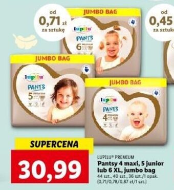 Lidl LUPILU PREMIUM Pantsy 4 maxi, 5 junior lub 6 XL, jumbo bag 44 szt. oferta