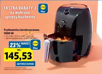 Lidl Frytkownica beztłuszczowa 1000 W 21,2 x 28,2 x 27,7 cm oferta