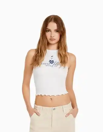 Bershka Prążkowany top z nadrukiem oferta