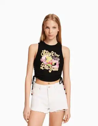 Bershka Top bez rękawów z nadrukiem i marszczeniem po bokach oferta