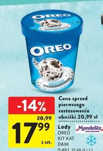 Intermarche Lody z kawałkami ciastek oreo ice cream oferta
