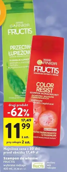 Intermarche Szampon wzmacniający do włosów farbowanych i z pasemkami garnier fructis color resist oferta