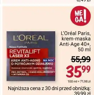 Rossmann Krem do twarzy na noc l'oreal revitalift laser x3 oferta