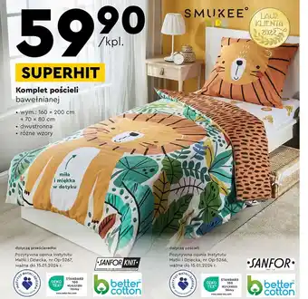 Biedronka Komplet pościeli z bawełny 160 x 200 cm + 70 80 smukee kids oferta