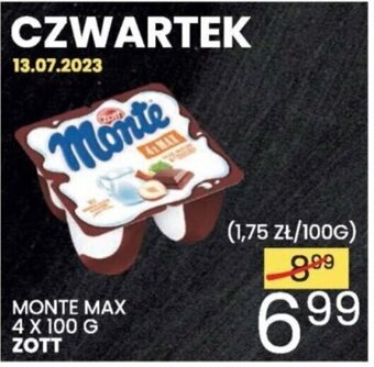 Wafelek MONTE MAX 4 X 100 G ZOTT oferta