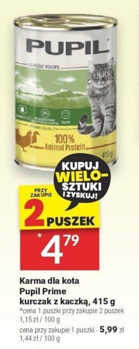Karma dla kota Pupil Prime kurczak z kaczką, 415 g