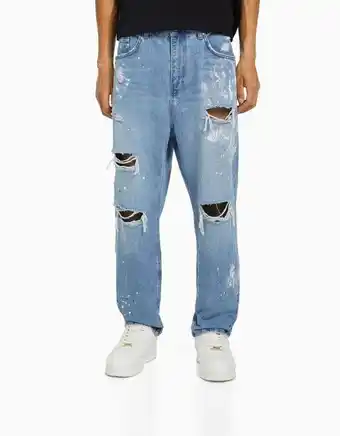 Bershka Jeansy loose fit z przetarciami i efektem plam z farby oferta