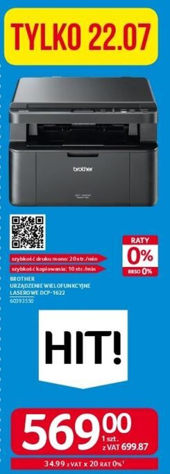 Selgros BROTHER URZĄDZENIE WIELOFUNKCYJNE LASEROWE DCP-1622 oferta