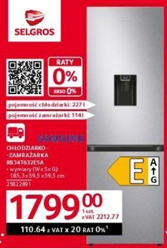 Selgros Samsung CHŁODZIARKO-ZAMRAŻARKA RB34T632ESA oferta
