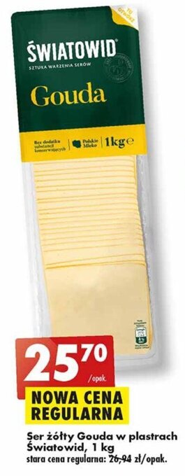Biedronka Ser żółty Gouda w plastrach Światowid, 1 kg oferta