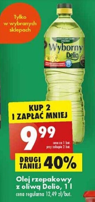 Biedronka Olej rzepakowy z oliwą Delio, 1l oferta