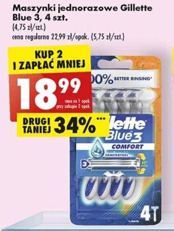 Biedronka Maszynki jednorazowe Gillette Blue 3, 4 szt. oferta