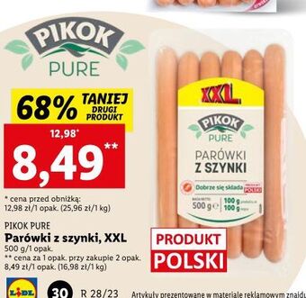Lidl Parówki z szynki ekstra pikok pure oferta
