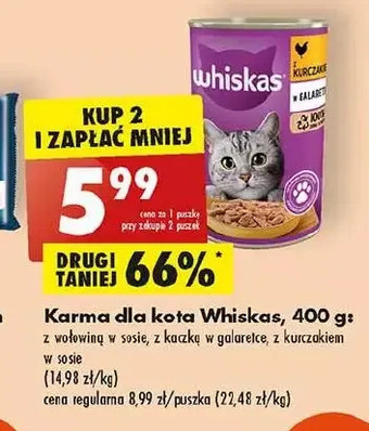 Biedronka Karma dla kota z kurczakiem w sosie whiskas oferta