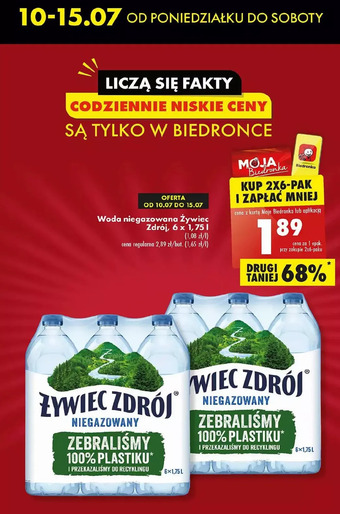 Biedronka Woda niegazowana żywiec zdrój 1.75l oferta