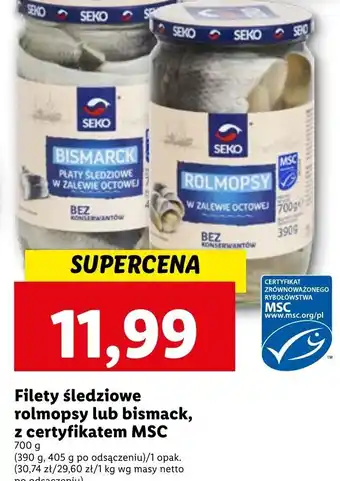 Lidl SEKO Filety śledziowe rolmopsy lub bismack, z certyfikatem MSC 700g oferta