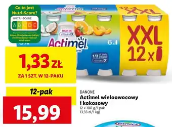 Lidl DANONE Actimel wieloowocowy i kokosowy 12 x 100 g/1 pak oferta