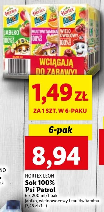 Lidl HORTEX LEON Sok 100% Psi Patrol oferta