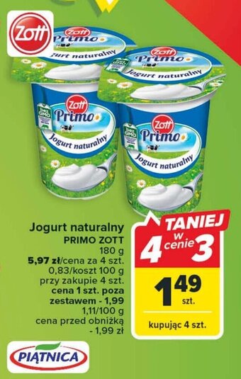 Carrefour Market Jogurt naturalny PRIMO ZOTT 180 g oferta