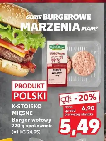 Kaufland K-STOISKO MIĘSNE Burger wołowy 220 g Burger wołowy 220 g opakowanie (=1 KG 24,95) oferta