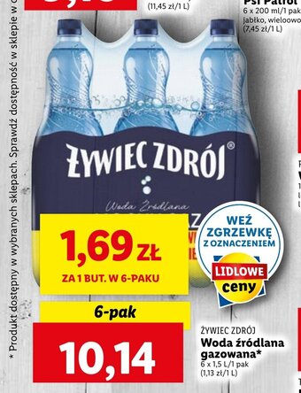 Lidl ŻYWIEC ZDRÓJ Woda źródlana gazowana* 6 x 1,5 L oferta