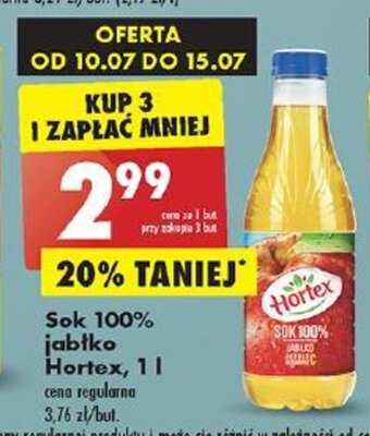 Biedronka Sok 100% jabłko Hortex, 1 l oferta